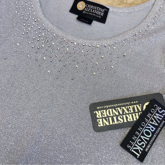 Christine Alexander Metallic Silver Swarovski Sweater Cardigan Tank Set Med NWT! - Picture 5 of 10